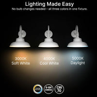 LED Outdoor Gooseneck Wall Lights - Large 40 Watts - 4800 Lumens - Color Selectable 30K/40K/50K - 120-277V - Integrated Photocell - White Finish