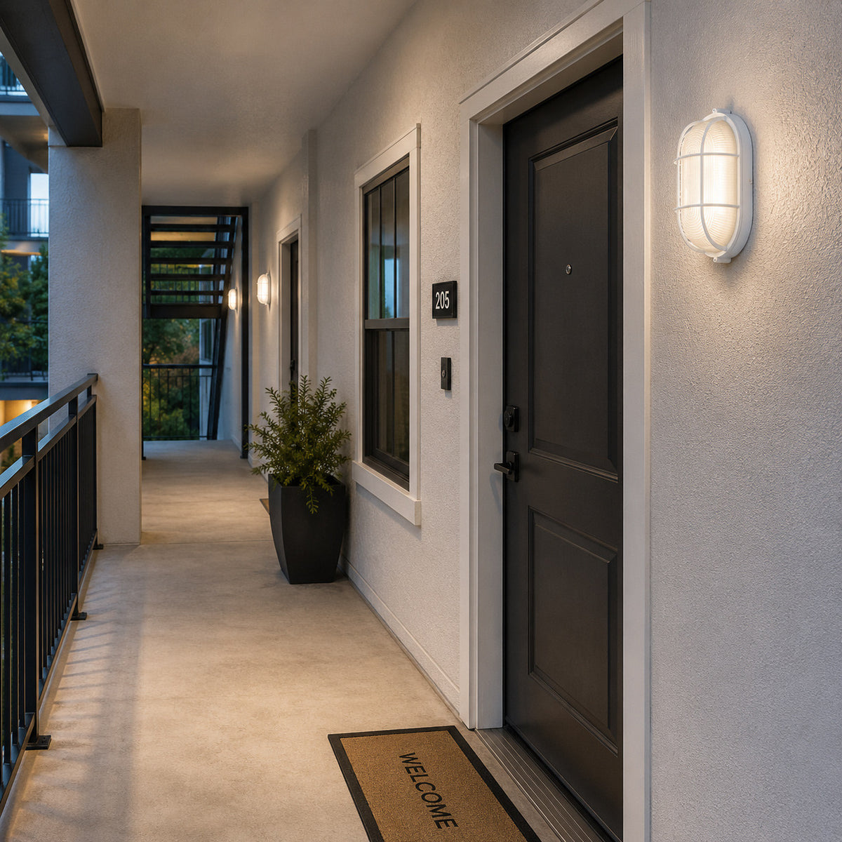 LED Bulk Head Light - Glass Lens - Wall or Ceiling Mount – Wet Location - 18.5 Watts - 1100 Lumens - 3000K Soft White - 120V - White Finish