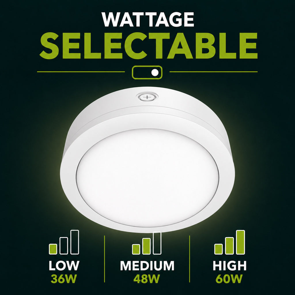 LED Round Bulk Head Light - Wall or Ceiling Mount – Wet Location - Watt Selectable 60W/48W/36W - Color Selectable 30K/40K/50K - 120/277V - White Finish - Integrated Photocell Included