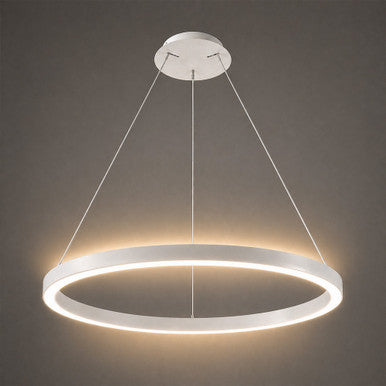48 Inch LED Halo Pendant Light - Independent Up and Down Light - Watt Selectable 80W/60W/0W On Each Side -  Up to 6200 Lumens - Color Selectable 30K/35K/40K - 120-277V - With Suspension Hanging Kit - White Finish