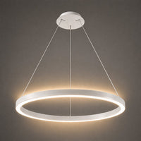 48 Inch LED Halo Pendant Light - Independent Up and Down Light - Watt Selectable 80W/60W/0W On Each Side -  Up to 6200 Lumens - Color Selectable 30K/35K/40K - 120-277V - With Suspension Hanging Kit - White Finish