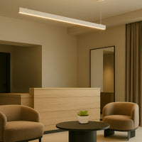 Architectural Slim Pendant Light - Multiwatt 30W/34W/37W/40W - Max 3600 Lumens - 6 Foot - White Finish - Color Tunable 27K/30K/35K/40K/50K - Aperture Optics - Suspension Cable Mount - 120-277V