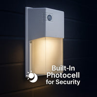 LED Rectangle Wall Pack With Photocell - Selectable 13/20/26 Watt - 4230 Max Lumens - Color Selectable 30K/40K/50K - 120-277V - White Finish