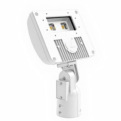 D-Series Size 1 LED Flood Luminaire, Package 1, 5000K, Wide flood distribution, 120-277V, Knuckle mounting, White, super durable