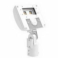 D-Series Size 1 LED Flood Luminaire, Package 1, 5000K, Wide flood distribution, 120-277V, Knuckle mounting, White, super durable