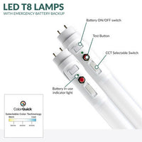 LED T8 Ballast Bypass Bulbs With Emergency  Battery Backup - 90 Minutes of Back Up Power - 4 Foot - Choose Your Wattage